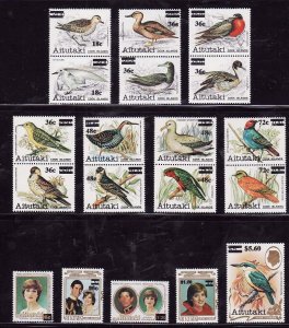 Aitutaki-Sc#293-311- id7-unusd NH set -Birds-Princess Diana-1983-