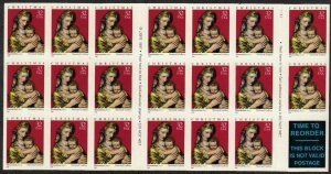 1998 Christmas Madonna Pane Of 20 32c Stamps, Sc# 3244, MNH, OG
