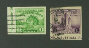 US 1933 American Philatelic Society Souvenir Sheet Singles, Scott 730a-731a used