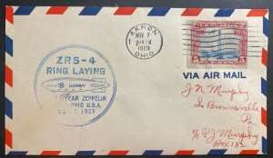 1929 USA USS Akron Airship ZRS 4 Airmail First Day cover Ring Laying zeppelin