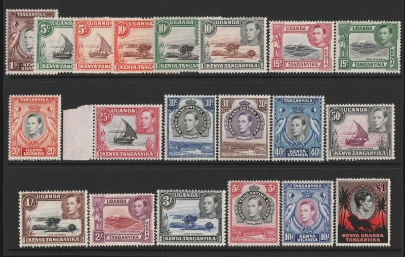 KENYA UGANDA & TANGANYIKA 1938-54 KGVI Pictorial set inc better perfs. MNH **.  