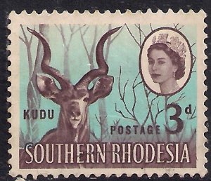 Southern Rhodesia 1964 QE2 3d Greater Kudu used SG 95 ( B952 )