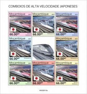 Mozambique - 2022 Japanese Speed Trains - 8 Stamp Sheet - MOZ220112a