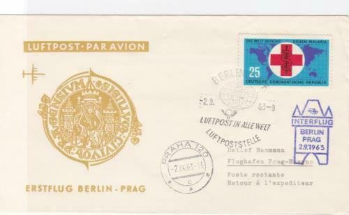 Germany  Berlin to Prague 1963 flight stamps cover  R20436