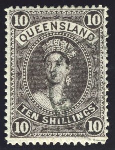 Queensland 1907 QV 10s sepia Chalon Head VFU. SG 311a.