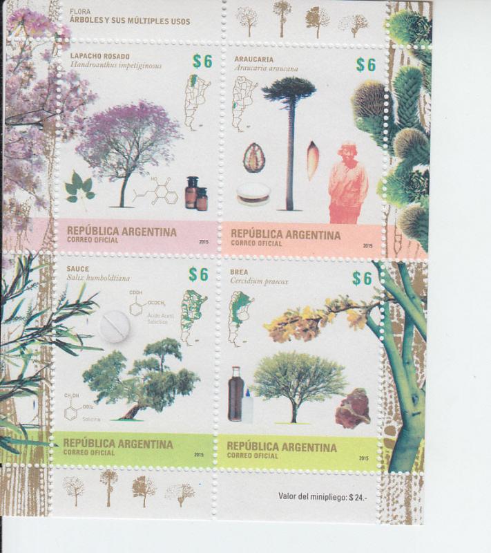 2015 Argentina Trees Sheetlet of 4 (Scott 2764) MNH