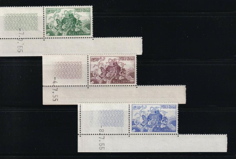 South Viet Nam - 1955 - SC 27 - 29 - MNH - White Gum - With Coin Date