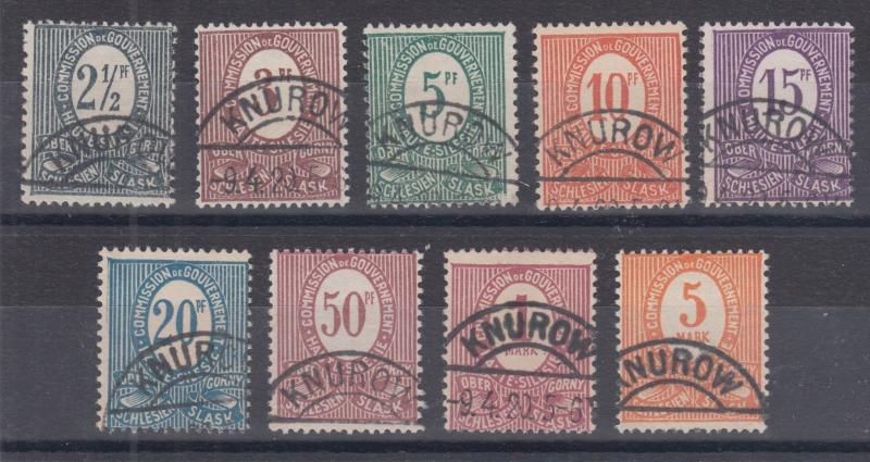 Upper Silesia Sc 1-9 used. 1920 First Plebiscite Issue, cplt set, favor cancels