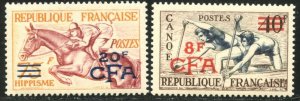 REUNION Sc#299-300 1954 Overprints on France Sports Complete Set OG Mint NH