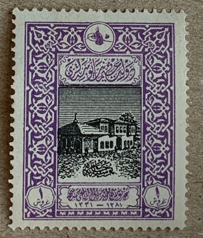 Turkey 1916 1pia City Post, p13.5. Scott 348, CV $2.00. Isfila 705