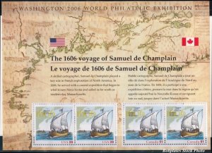 BOBPLATES #4074 de Champlain Voyage Sheet of 4 VF NH SCV=$8.5