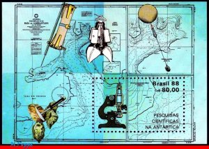 2127 BRAZIL 1988 ANTARCTICA RESEARCH, MAPS, MICROSCOPE, MI# B72 RHM B-74 MNH