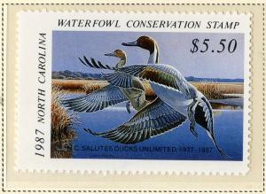 US NC5 NORTH CAROLINA ST DUCK STAMP 1987 MNH SCV $20.00 BIN $10.00