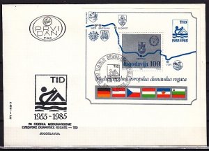 Yugoslavia, Scott cat. 1742. Danube Rowing Regatta s/sheet. First day cover.