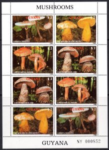 Guyana 1989 Sc#2010 MUSHROOMS Mini-Sheetlet of 8 Numbered MNH