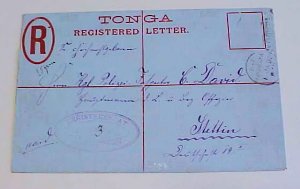 TONGA REGISTERED ENVELOPE 1892 B/S SAMOA,GERMANY