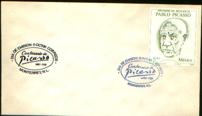 MEXICO 1251, CACHETED FDC. Centenary of the Birth of Pablo Picasso. F-VF.