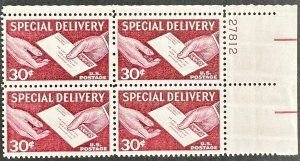 SCOTT  E21  SPECIAL DELIVERY  30¢  PLATE BLOCK  MNH  SHERWOOD STAMP