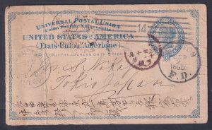 US Postal Card UX6 from Boston Mass 1890 to TOKYO, JAPAN (creases)