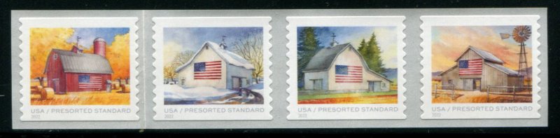 5687a US (10c) Flags on Barns SA spaced coil, MNH strip/4 w/o back #