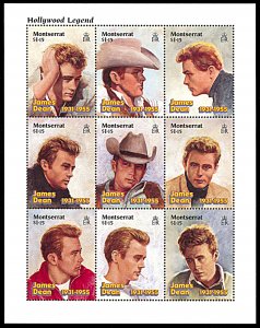 Montserrat 912, MNH, 65th Birthday of James Dean miniature sheet of 9