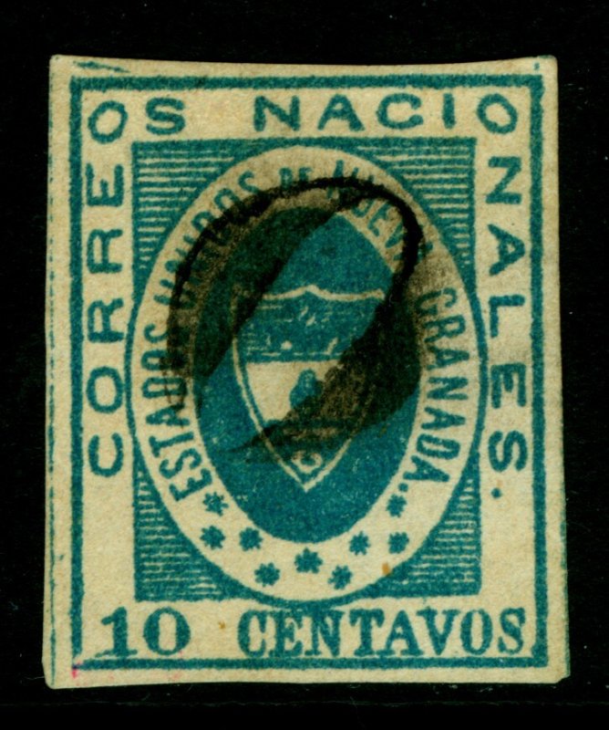COLOMBIA 1861 ARMS of New GRANADA 10c blue Sc# 16 used VF zero cancel