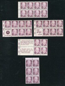 1395a, b, c, d Dwight Eisenhower 5 Different 8¢ Booklet Panes MNH