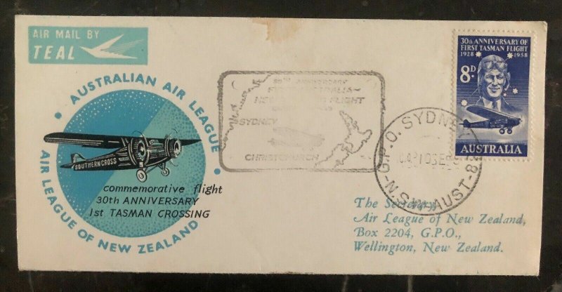 1958 Sydney Australia First Flight Postcard Cover FFC To Wellington New Zealand