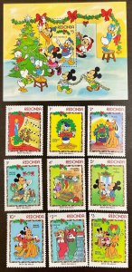 Redondo Disney 1983 Christmas  Souvenir Sheet plus 9 singles