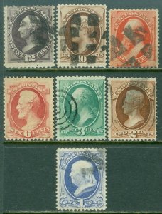 EDW1949SELL : USA 1870-71 Scott #145-51 Most F-VF, Used. Sound. Catalog $386.00.