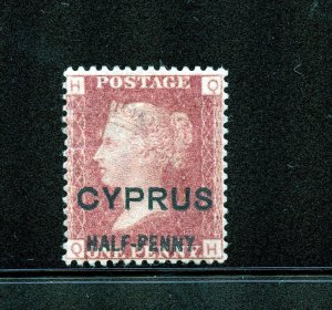 Cyprus #9 (C830) Queen Victoria 1/2 on 1 p, 16 mm long, Used, FVF, CV$190.00