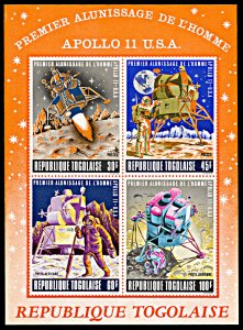 Togo C108a variety, MNH, Apollo 11 souvenir sheet with orange border