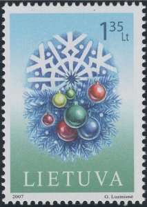 Lithuania 2007 MNH Sc 850 1.35 l Snowflake, ornaments Christmas
