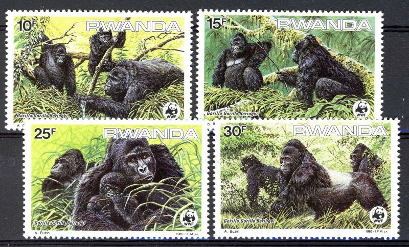 Rwanda 1985, Wild animals, Gorilla WWF full set MNH
