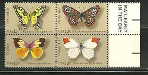 U.S. 1715a MNH mail Early margin Block, Butterflys