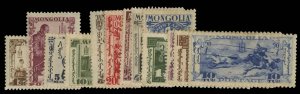 Mongolia #62-74 Cat$89.45, 1932 1m-10t, complete set, hinged, few creases