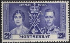 Montserrat 91 (mh, ink stain on back) 2½p George V coronation issue, brt ultra