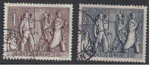Portugal #737-8 used set, 25th anniv. of national revolution, issued 1951