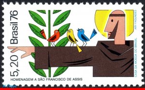 1477 BRAZIL 1976 ST. FRANCIS ASSISI, RELIGION, BIRDS, CELEBRITIES, MI# 1562, MNH