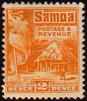 Samoa SG#152 Mint - 1921 2d.  - Flags, Natives, Houses