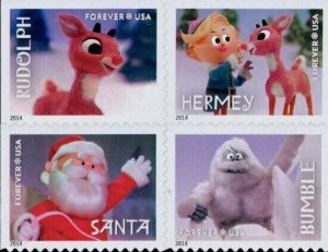 2014 49c Rudolph the Red-Nosed Reindeer, Block of 4 Scott 4946-4949 Mint F/VF NH