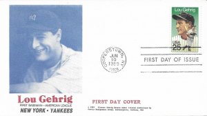 1989 FDC, #2417, 25c Lou Gehrig, neat cachet - #2