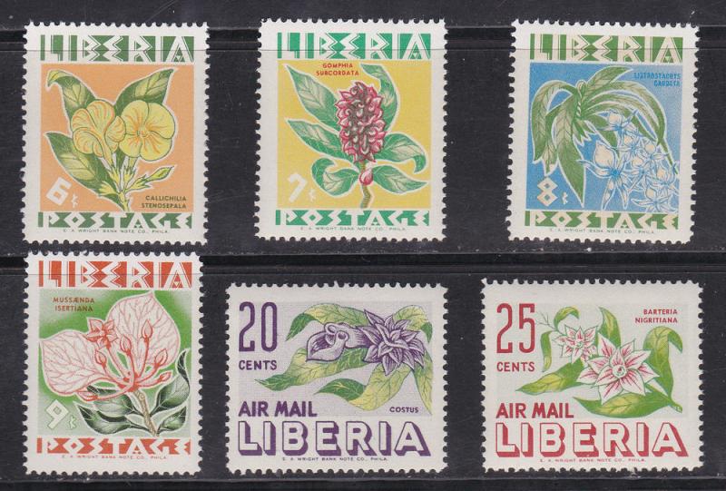 Liberia, # 350-353, C91-92, Flowers, Mint NH, 1/2 Cat.