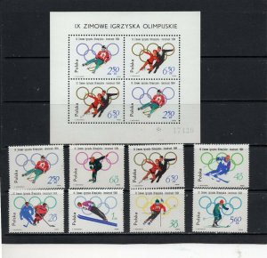 POLAND 1964 WINTER OLYMPIC GAMES INNSBRUCK SET OF 8 STAMPS & S/S MNH