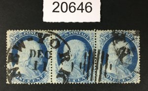 MOMEN: US STAMPS # 24 STRIP OF 3 USED POS.53-55R8 LOT # 20646