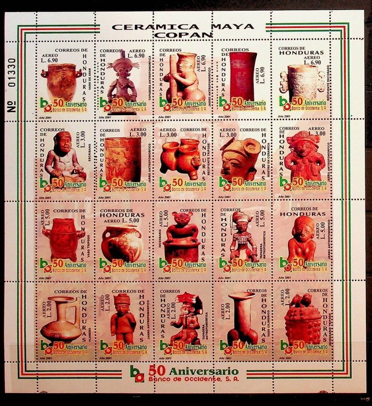 HONDURAS Sc C1109 NH MINISHEET OF 2001 - MAYAN CERAMICS - (CT5)