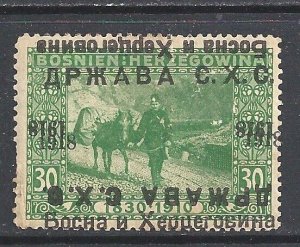 YUGOSLAVIA 1918 30h green hinged mint showing overprint - 89054