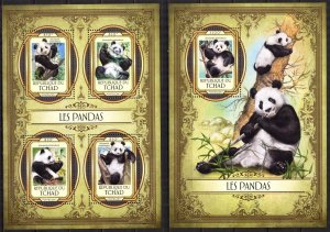 Chad 2017 Pandas sheet + S/S MNH