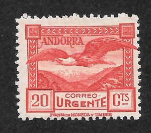 Andorra, Spanish Scott E3 Unused HROG - 1929 Eagle over Mountain Pass S/D