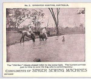 AUSTRALIA Postcard *KANGAROO HUNTING* Singer Sewing Machine Advert HORSES PJ178